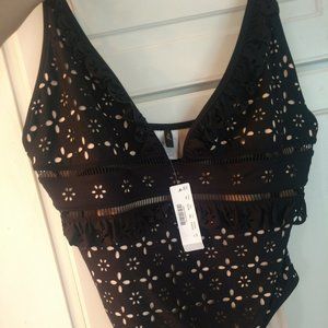 J. Crew Ruffly swimsuit with illusion cut outs
